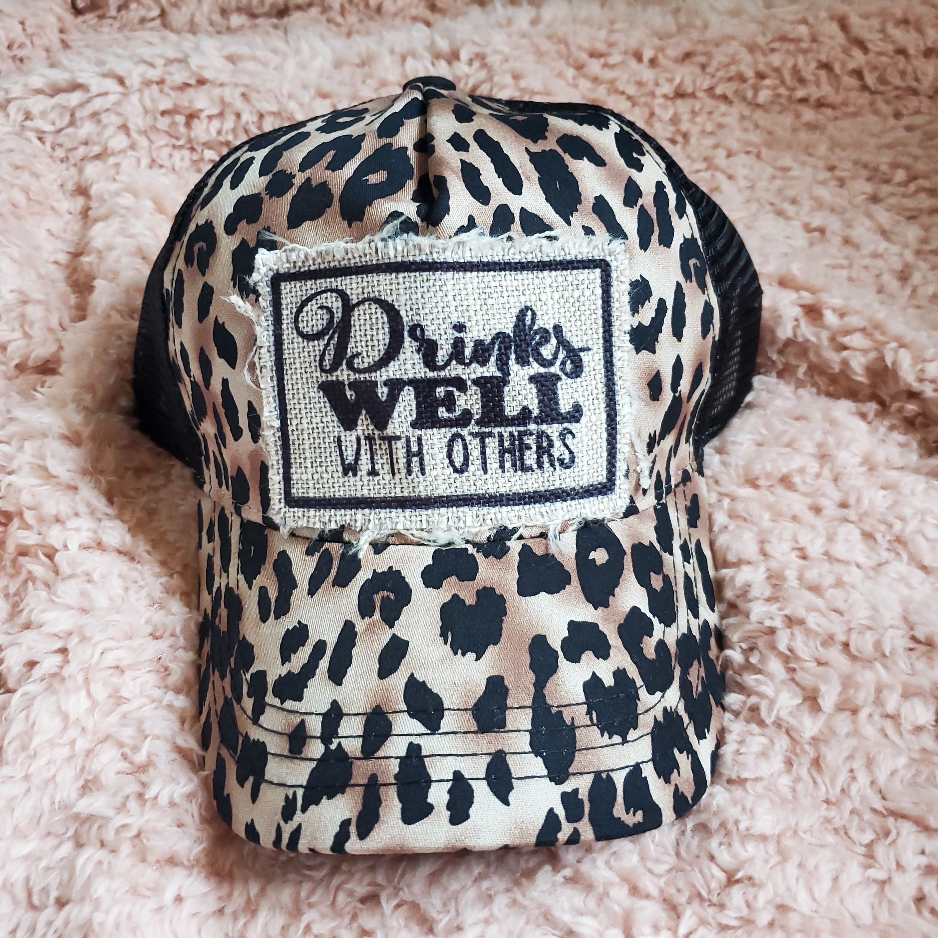 Leopard Drinks Well With Others Ponytail Hat